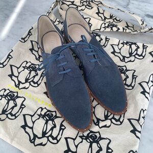 Freda Salvador D’Orsay Blue Suede Cutout Oxfords